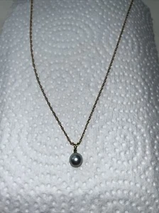 14k Gold Akoya 8mm Blue Pearl Necklace With Blue Diamond On 14k Gold Chain - Picture 1 of 7