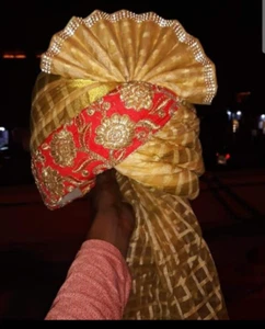 Beige Elegant Wedding Pagri for Men Traditional Indian Turban for Groom Safa - Picture 1 of 2