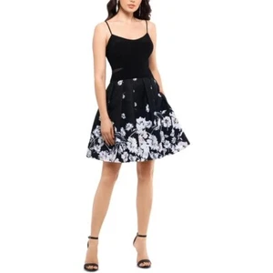 Xscape Size 10 Dress Black Fit Flare Floral Print V-Neck Sleeveless Dressy NEW - Picture 1 of 10