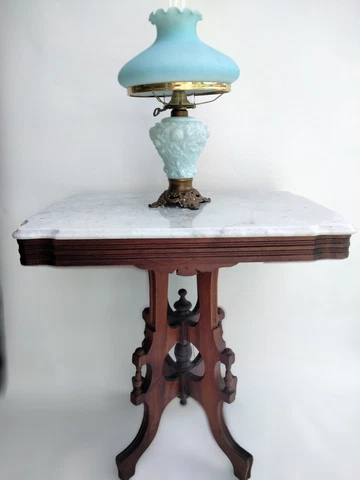 Antique Eastlake Side Table Victorian Mahogany Flawless Gloss White Marble Top Cover
