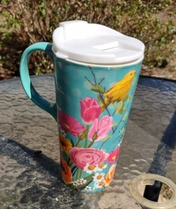 Hot or Cold Drinking Cup Mug Teal Blue Porcelain  with Lid 17 oz. G - Picture 1 of 6