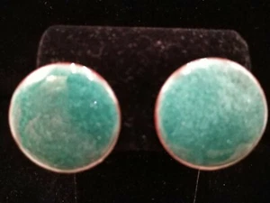 TÜRKIS STRUKTURIERTE METALL KNÖPFE CLIP AUF OHRRINGE # 3 FOTO NÄCHSTE FARBE VINTAGE - Bild 1 von 9