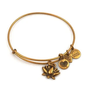 ALEX AND ANI Rafaelian Gold Tone Charity By Design Lotus Charm Bangle Bracelet - Picture 1 of 12