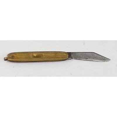 Cuchillo de bolsillo plegable vintage chapado en oro llavero soporte EE. UU. Foto 1 de 4