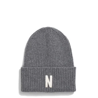 Norse Projects Merino Lambswool Rib N Logo Beanie Grey Melange - Image 1 of 2