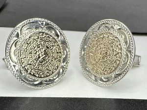 Vintage Plafina Mexico Sterling Silver 10k Yellow Gold Mayan Calendar Cufflinks - Picture 1 of 11