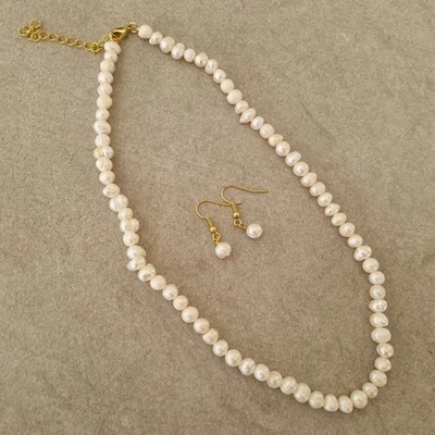 Schmuckset Kette Ohrringe Süßwasserzuchtperlen Perlen neu Modeschmuck - Bild 1 von 4