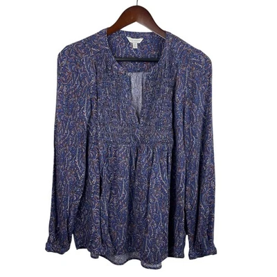 Top boho campesino manga larga cuello partido cachemir púrpura talla grande Lucky Brand  Foto 1 de 4