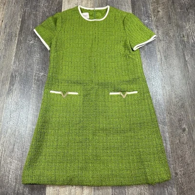 Valentino Garavani Green Tweed Mini Dress Women’s 42 Size 6 US Short Sleeve - Image 1 of 4