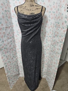 NIGHT WAY DAMEN CHACOAL GRAU ACETAT BL ÄRMELLOS GLITZERNDES MAXIKLEID GRÖSSE 10 - Bild 1 von 11