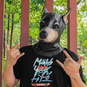 Maschera cane testa doberman taglia adulto nera divertente maschera animale Halloween festa cos - Foto 1 di 6