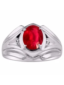 Rylos 925 Silver Ring Simulated Ruby & Diamond 9X7MM Gemstone July Birthstone - Picture 1 of 3