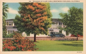 MOVIE STAR HOME CLARK GABLE BRENTWOOD LOS ANGELES CA 1934 LINEN POSTCARD 082925 - Picture 1 of 2