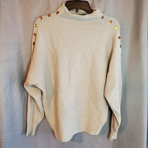 Suéter Premise Crema Acanalado Tejido Mujer’s Botón Dorado Pullover Dolman Ala de Murciélago L - Imagen 1 de 6