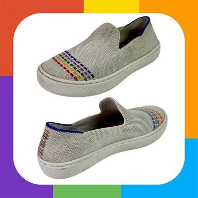 Zapatos sin cordones Rothy's Niñas 12 blancos con costuras arco iris cómodos orgullo juego escuela Foto 1 de 4
