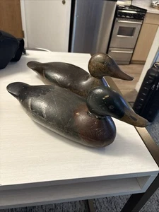 Mason Standard Detroit Grade Glass Eye Wooden Duck Decoy Pair Mallard Hen Drake - Picture 1 of 24