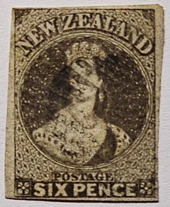 NEW ZEALAND CLASSICS 1862 6d Black-brown Star Wmk. €250. SG41 - Picture 1 of 3