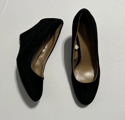 MERONA Size 7 Black Wedge Shoes Faux Suede Slip On High Heel Womens - Image 1 of 4
