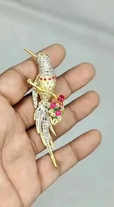 Antique Victorian 925 Silver Moissanite, ruby, and emerald hummingbird Brooch - Picture 1 of 7