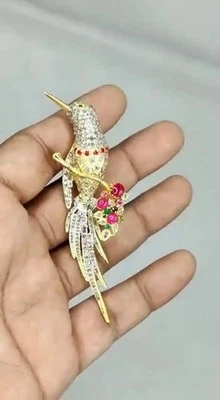 Antique Victorian 925 Silver Moissanite, ruby, and emerald hummingbird Brooch - Image 1 of 4