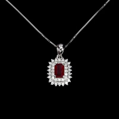 925 Sterling Silver Necklace Octagon Ruby 6x4mm Natural Gemstone Jewelry 18in - Image 1 of 4
