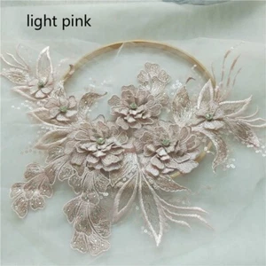 Embroidery Lace Applique 3D Sequin Patch DIY Wedding Dress Sewing Trimming Craft - Picture 1 of 22