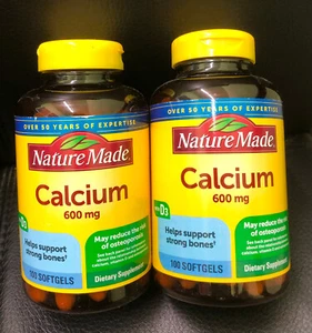2 Bottles Nature Made Calcium 600 mg with Vitamin D3 100 Softgels - Picture 1 of 1