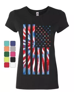 Tie-dye American Flag Women's T-Shirt 4th of July Stars and Stripes - Picture 1 of 8