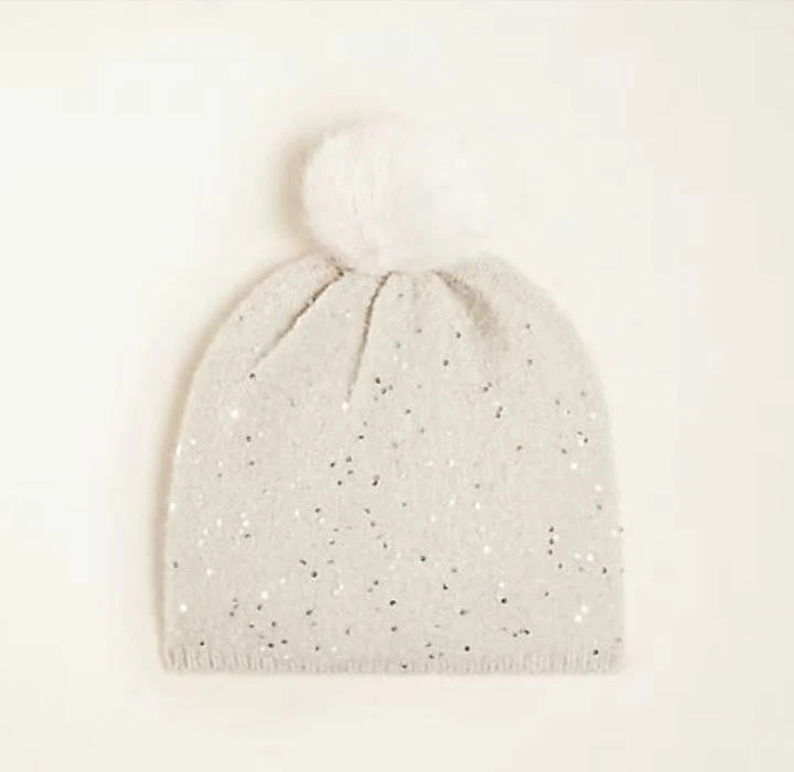 Nuevo Gorro Ann Taylor Gris Brillante Lentejuelas Pom Pom Acogedor Tejido Talla Única Foto 1 de 1