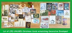 Tarjetas de Navidad y sobres decorativos a juego ~ escena de nieve, pájaros, iglesia, árbol lote SIN USAR - Imagen 1 de 9