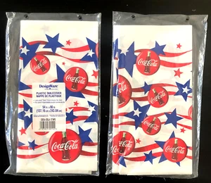 LOT of 2 Coca-Cola Plastic Tablecloth 54"x96" DesignWare LABOR DAY - MADE USA - Picture 1 of 2