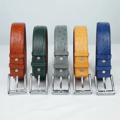 Cinto de couro genuíno de avestruz acolchoado masculino pele pin fivela sem articulação - Imagem 1 de 4