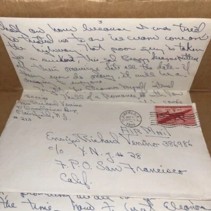 Post WWII 1945 Wife Love Letter to Navy USS Nutmeg Ensign on Thrill of a Romance - Picture 1 of 3