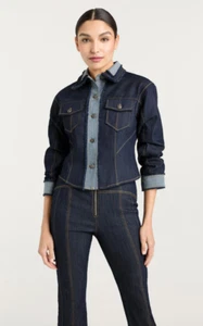 NUOVO Cinq A Sept Cropped Scrunched Canyon Jacket Indaco 00-16 - Foto 1 di 6