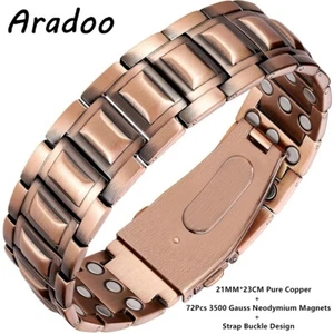 ARADOO 3X Stärke Neodym Magnete Kupfer Armband für Männer Reines Kupfer Armreif - Bild 1 von 18