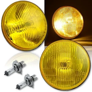 Par de faros antiniebla halógenos transparentes de vidrio ámbar amarillo de 7" H6024/6014 H4 - Imagen 1 de 12