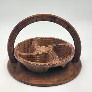 Cesta de madera plegable expandible cuenco corte en espiral 4 compartimentos hecha a mano de colección - Imagen 1 de 9