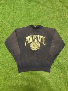 Vintage Penn State Crewneck Size Large Distressed Blue Spell Out Sun Faded 90s - Picture 1 of 16