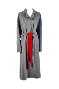 Rejina Pyo Grey Red Belted Wool Blend Long Over Coat Size 16 Classic Tie Autumn - Picture 1 of 4