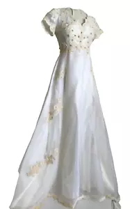 Vintage 50’s Brautkleid off white Spitze Applikation echte graue Perlen, Couture - Bild 1 von 10