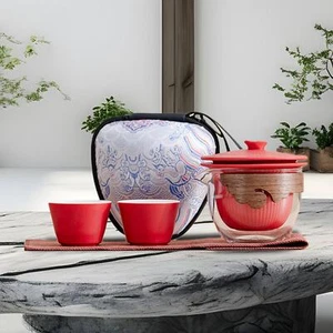 Portable Tea Set Tea Service Set Glass Teapot Infuser Small 1 Pot 2 Mini Cups - Picture 1 of 23