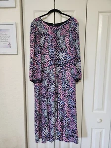 Talbots Floral Garden Fit and Flare Dress Size 14 Pink Blue - Picture 1 of 2