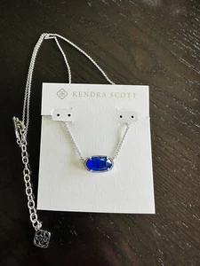 NWT Kendra Scott Elisa Pendant Necklace Cobalt Blue Silver Tone September - Picture 1 of 4