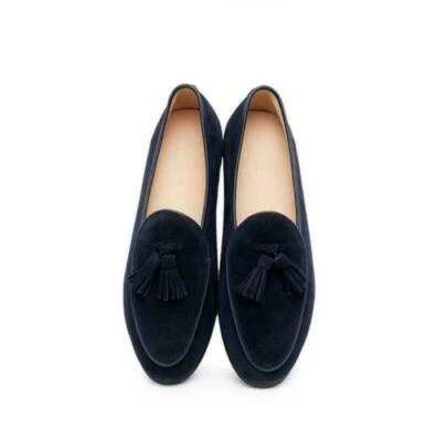 Zapatillas de vestir belga de cuero real para hombre mocasines sin cordones planos borlas zapatos Foto 1 de 4