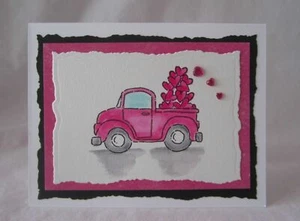 Camión de cartas hecho a mano del día de San Valentín con corazones 4 tarjetas en blanco interior tarjetas terminadas - Imagen 1 de 4