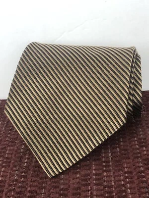 Corbata de seda hecha a mano Bruno Piatelli Roma Italia para hombre 3,5"x60" marrón rayas negras Foto 1 de 4