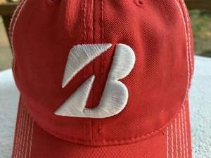 Bridgestone Golf Cap Hat Strapback Red White Cotton Embroidered Logo READ - Picture 1 of 11