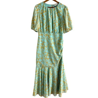 Sachin & Babi Floral Midi Dress 8 Bird Print Asymmetric Romantic Party Wedding - Image 1 of 4