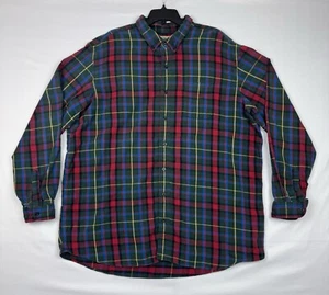 LL Bean Mens Flannel Shirt Red Blue Scotch Plaid Shirt Button 228066 Sz 2XLT - Picture 1 of 11