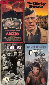 4 WWII VHS Set - The Purple Heart The Dirty Dozen Anzio Destination Tokyo - Foto 1 di 3